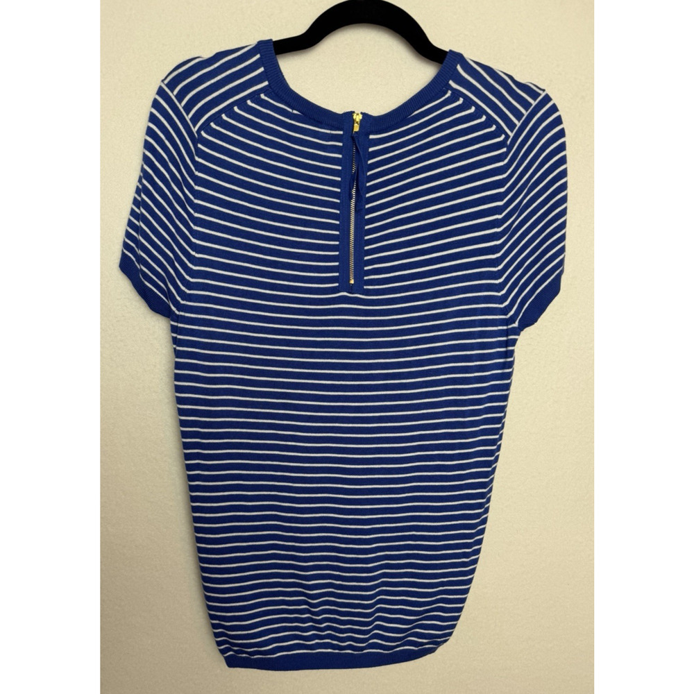 Premise Women's Short Sleeve Blue White Stripe Lightweight Sweater Top Size L - Picture 6 of 7